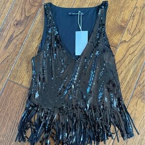 Zara Sequin Fringe tank top in Black